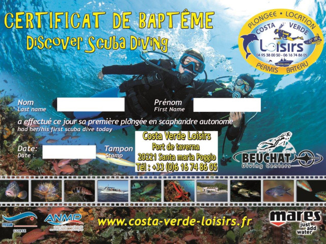 1 baptême de plongée Costa Verde Loisirs à Santa-maria-poggio